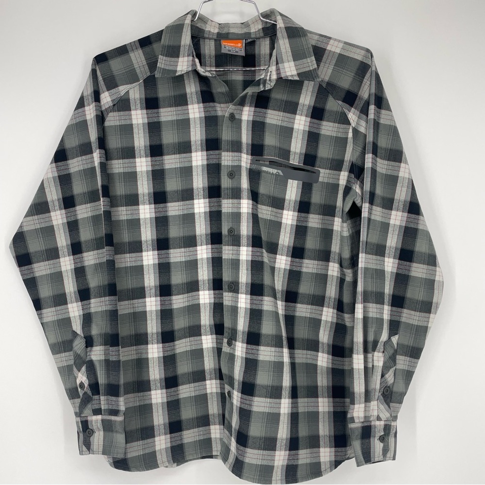 Merrell Men's Button Up Long Sleeve Plaid Shirt Opti-Wick UPF 30+ Size M
